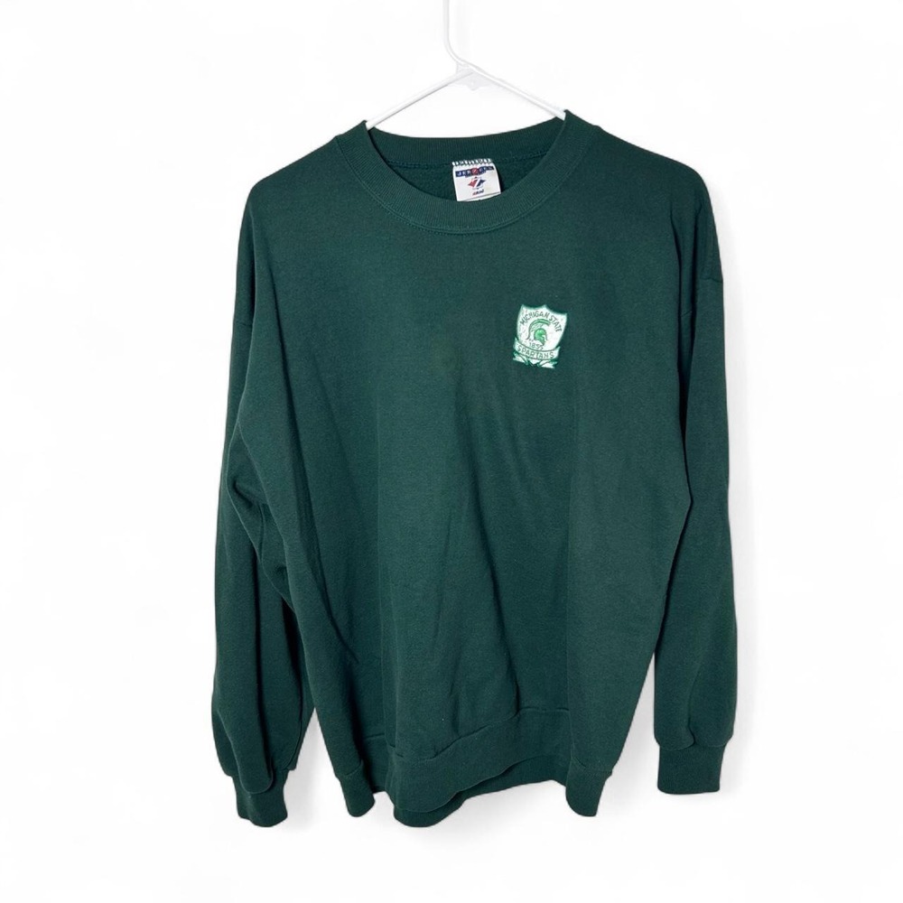 Jerzees Green Michigan State University Large crewneck sweatshirt embroidered l